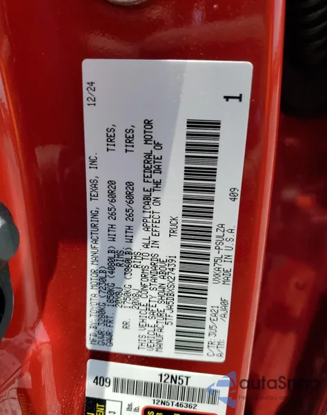 2025 Toyota Tundra Crewmax Limited z USA, uszkodzony, nr VIN 5TFJA5DBXSX274391